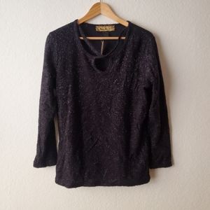 NWT Vintage Ashley Stewart 90's Cross Strap Black Tinsel Eyelash Fuzzy Sweater